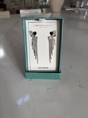 Christian Siriano Silver Tassel Drop Earrings with Black Accents
